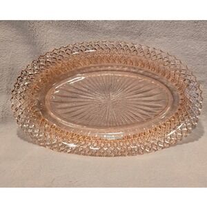 Vintage Hocking Glass Co Miss America Diamond Pattern Pink Depression Oval Plate